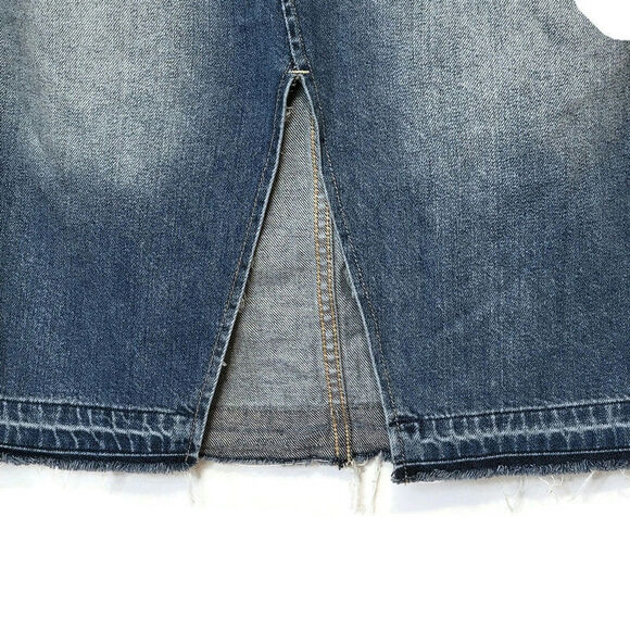 Free People We The Free Suzanne Distressed Blue Denim Skirt A Line Midi Size 30 - Picture 5 of 13